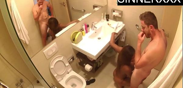  HIDDEN CAM - interracial cheaters caught fucking in the bathroom